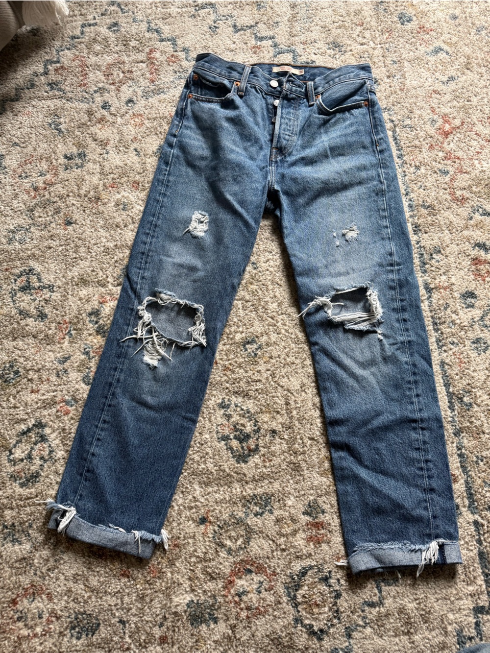 Levi's Wedgie Straight Denim Jeans - Blue with Orange Stitching